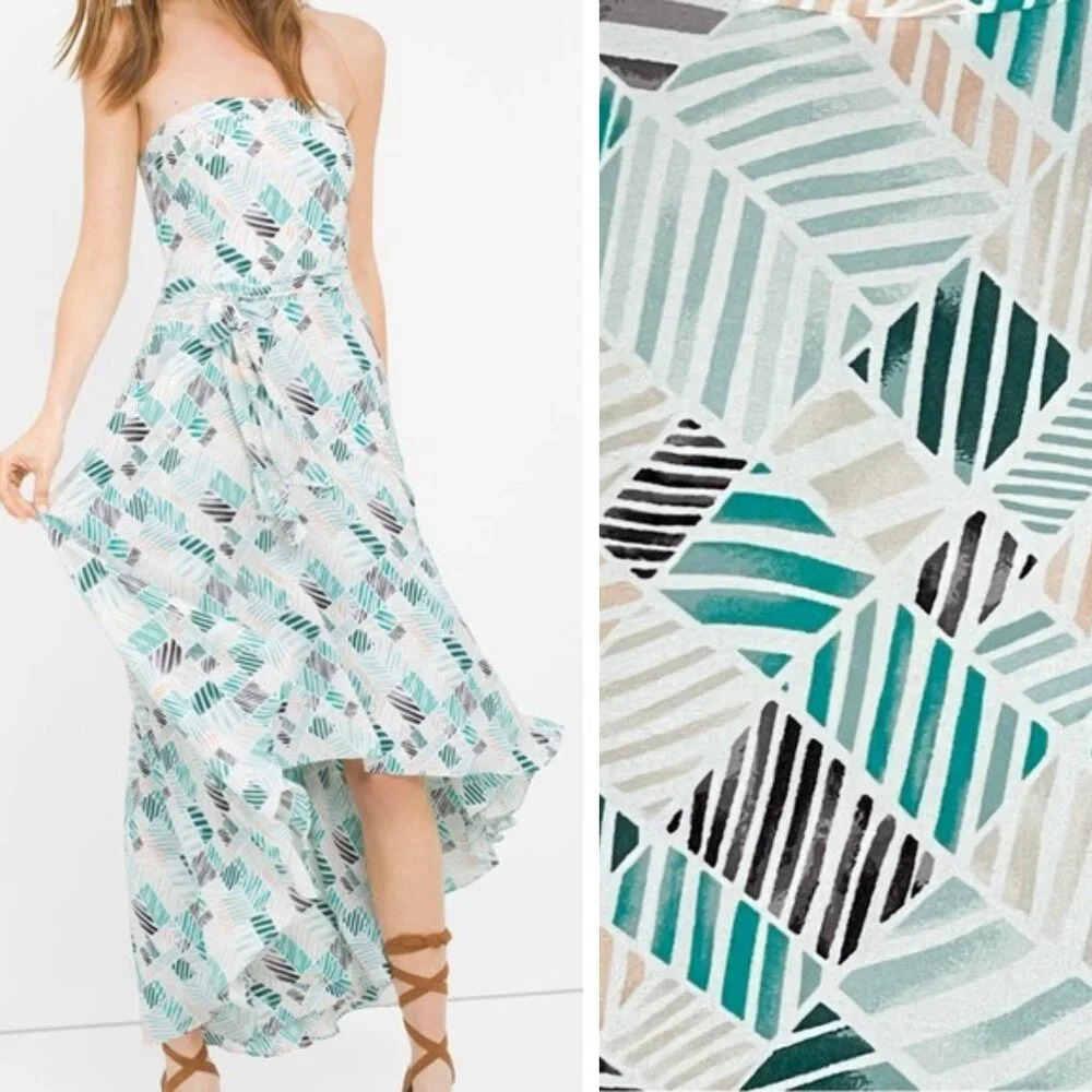 Beautiful White House Black Market Strapless Geometric Dress - Teal and Black